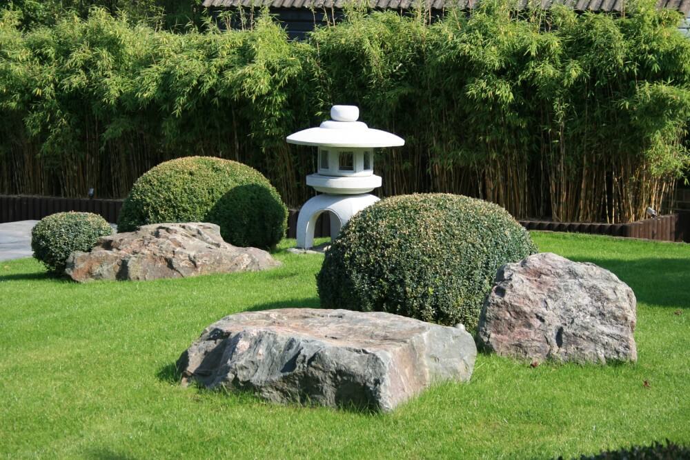 Japanese lantern set in lawn
