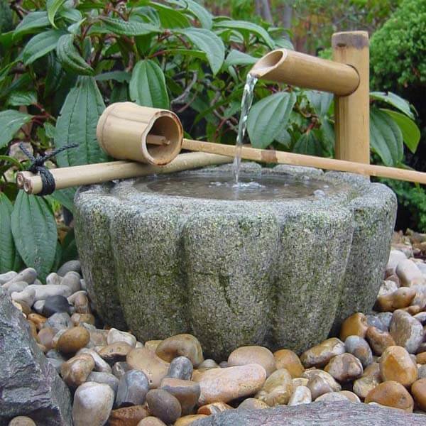 bamboo water spout upright - Kiku bachi Japanese water basin