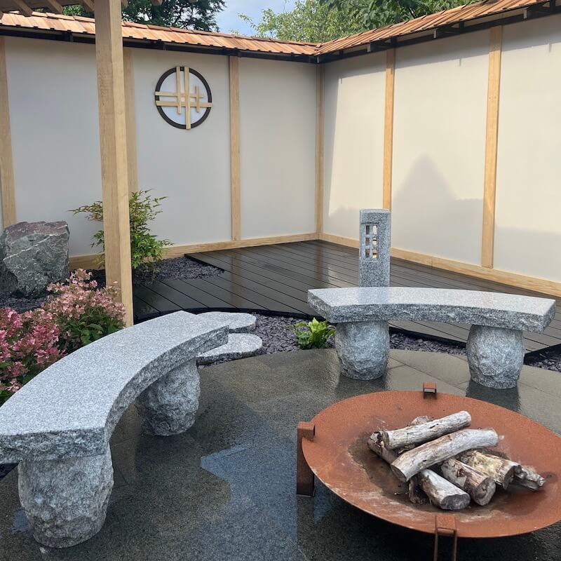 Japanese curved stone bench - Image 3