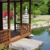 Japanese Tea House and Garden around Koi Pond