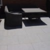 dark grey paved seating area