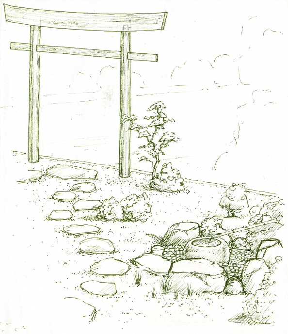 japanese garden handdrawn
