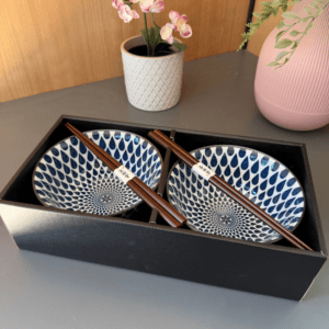 White with blue tear drop 2 piece boxed bowl set 15cm